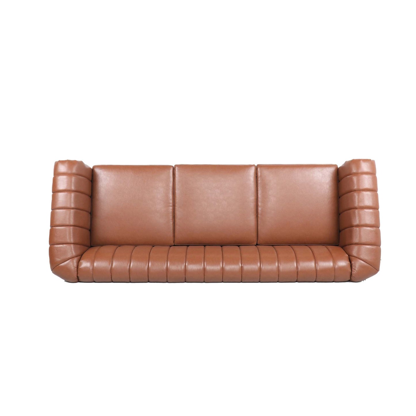83.46" Brown PU Rolled Arm Chesterfield 3-Seater Sofa: Elegant and Spacious