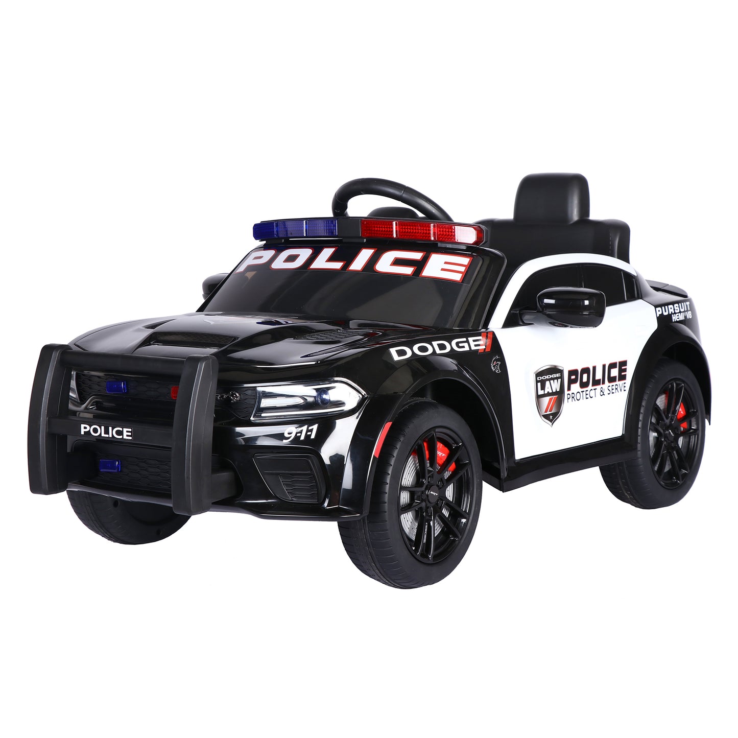 12V Licensed Dodge Charger Kids Ride On Police Car | Remote Control, Adjustable Speeds, Power Display | USB, MP3, Bluetooth, LED Lights | Four-Wheel Suspension, Slow Start | Black
