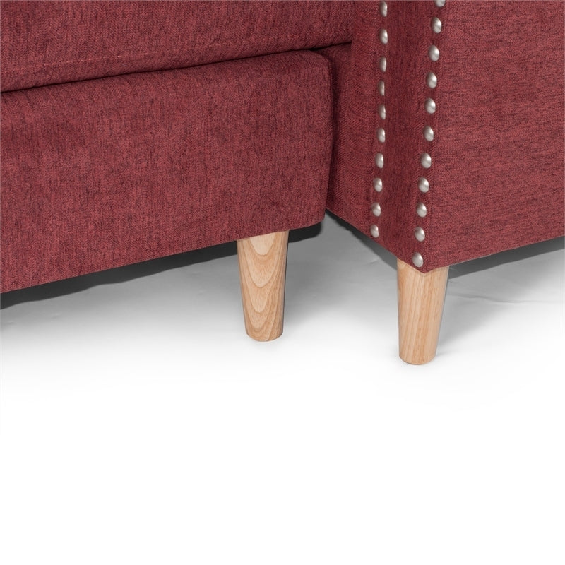 Paparika Red Polyfiber Reversible Sectional Sofa Set with Chaise, Pillows, Plush Cushion, and Nailheads - Luxurious Comfort for Your Living Space