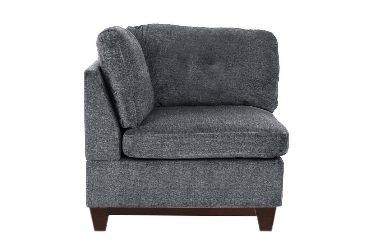 Ash Grey Chenille Fabric Modular Sectional 6pc Set Living Room Furniture Corner L-Sectional Couch with 2 Corner Wedges, 2 Armless Chairs, and 2 Ottomans - Tufted Back, Exposed Wooden Base