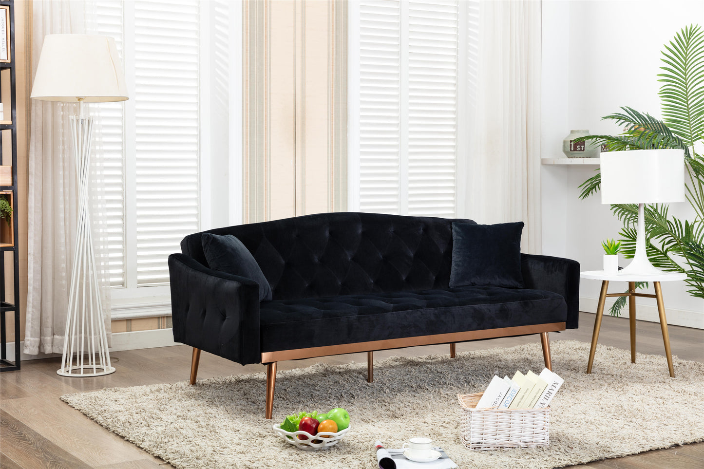 Velvet Sofa: Stainless Feet, Black Color - Accent Loveseat Sofa.