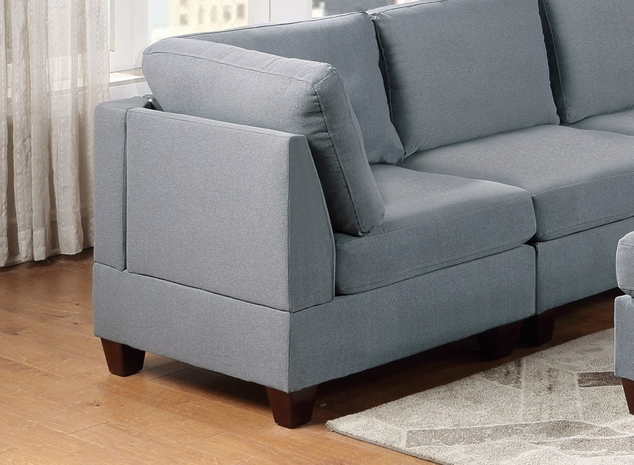 Modular Sectional Living Room Furniture Grey Linen Like Fabric 9pc Set: 3x Corner Wedge, 4x Armless Chairs, 2x Ottomans