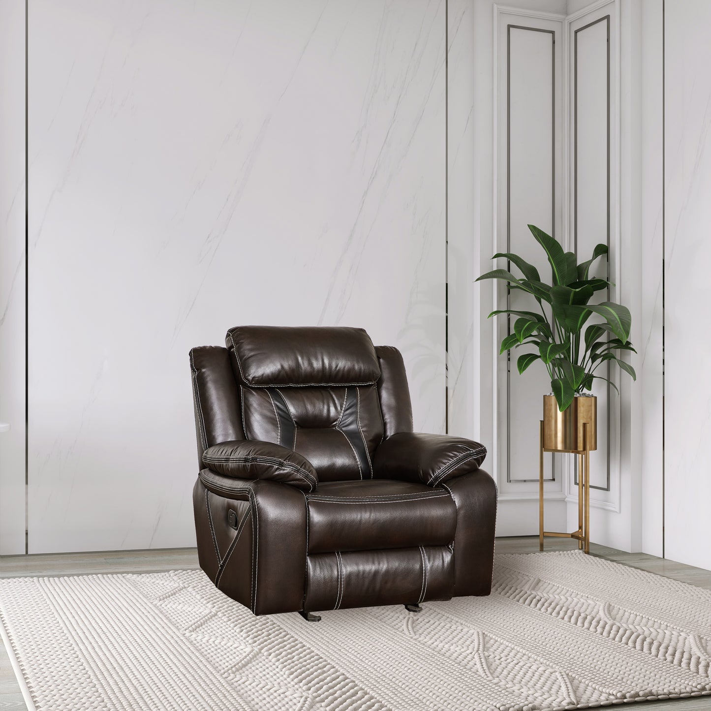 Reclining Upholstered Manual Puller in Faux Leather - Brown 38.58*38.58*40.16: Comfortable and Stylish Seating Solution with Manual Reclining Function and Brown Faux Leather Upholstery