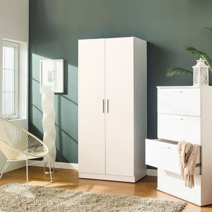 Klair Living Contemporary Wood Closet with Hanging Bars and Five Shelves in White