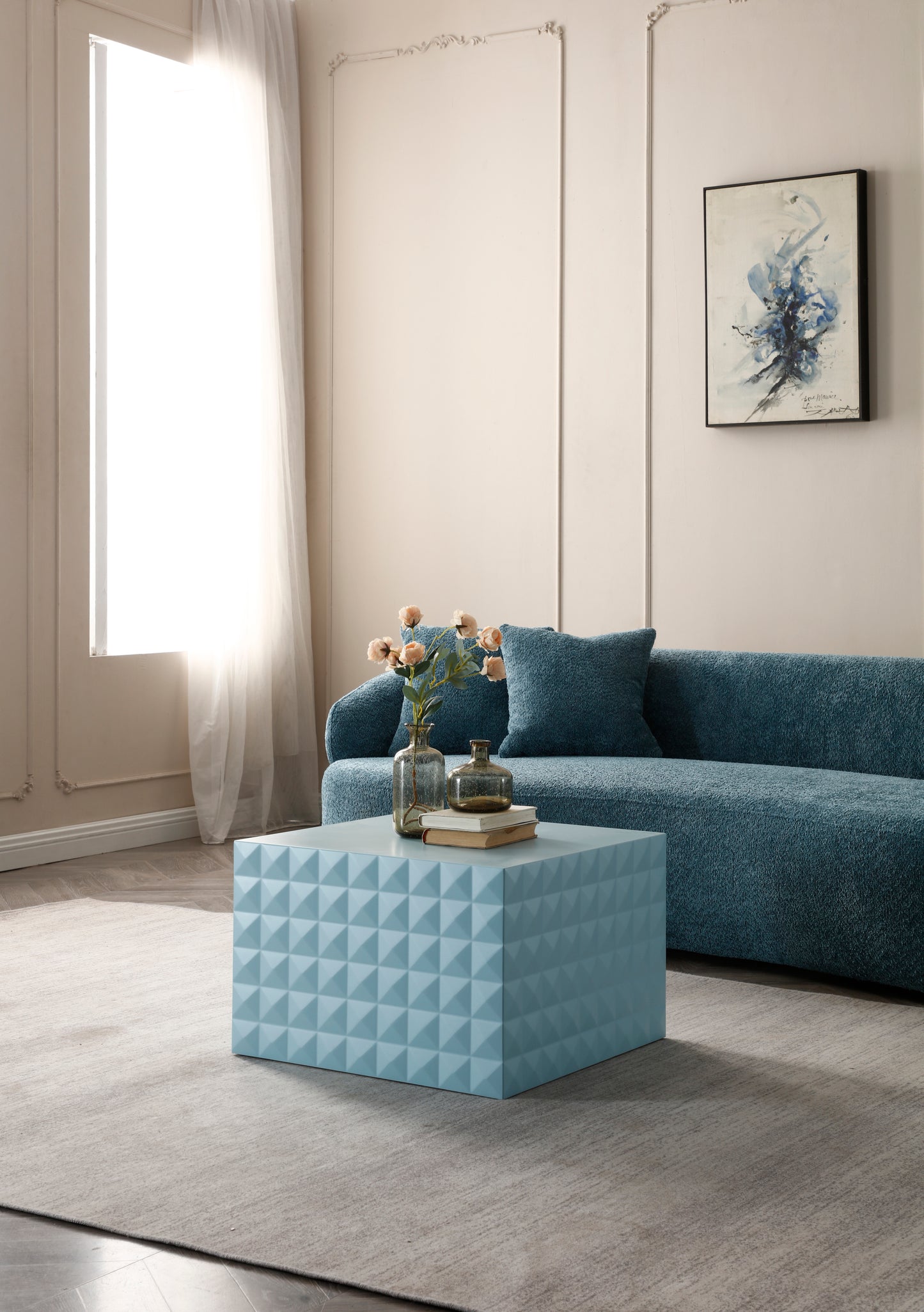 MDF Square Nesting Table Set of 2, Blue, No Assembly Needed