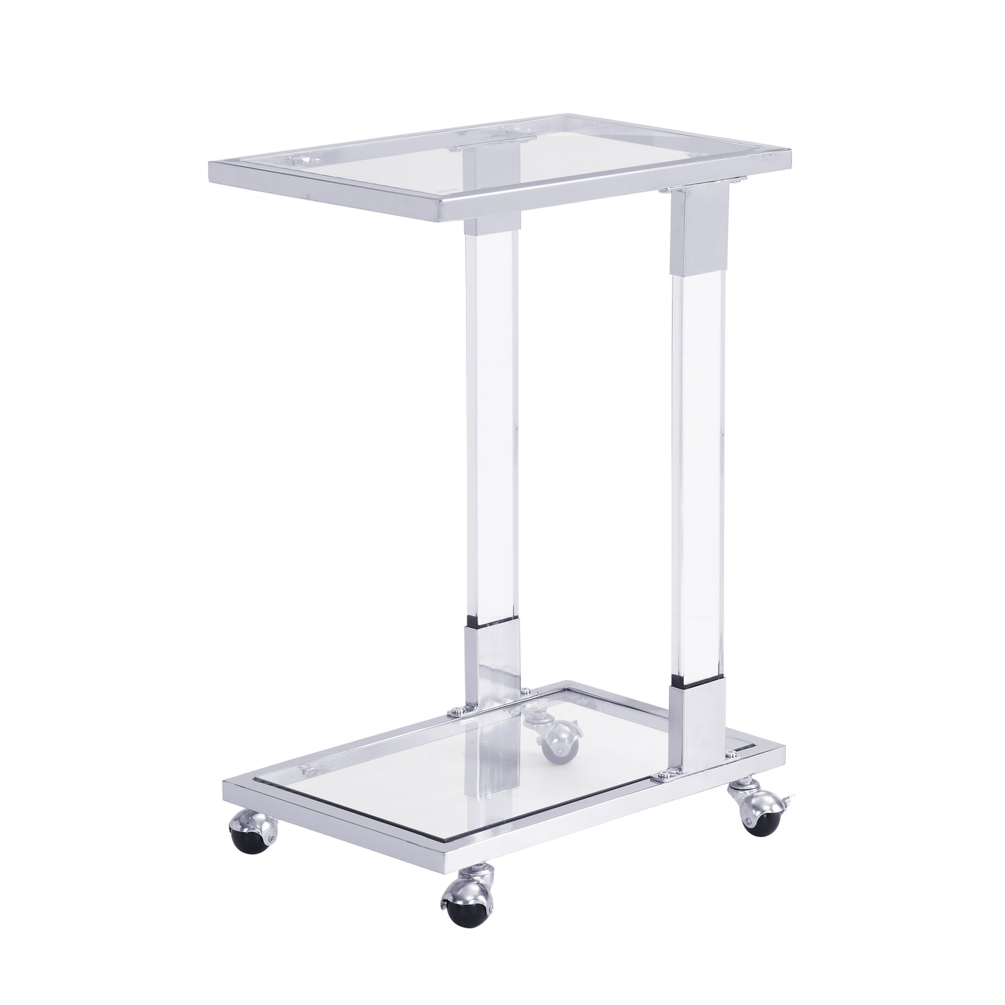 Chrome Glass Side Table - Acrylic End Table with Metal Base for Living Room, Bedroom, Balcony Home and Office - Glass Top C Shape Square Table - Stylish and Functional Furniture - Multiple Colors and Sizes Available