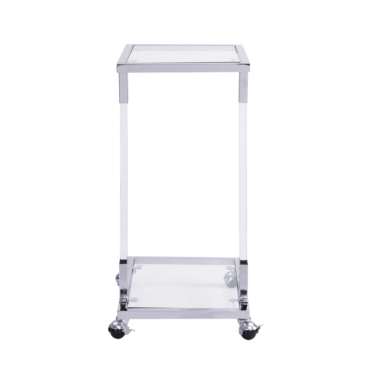 Chrome Glass Side Table - Acrylic End Table with Metal Base for Living Room, Bedroom, Balcony Home and Office - Glass Top C Shape Square Table - Stylish and Functional Furniture - Multiple Colors and Sizes Available