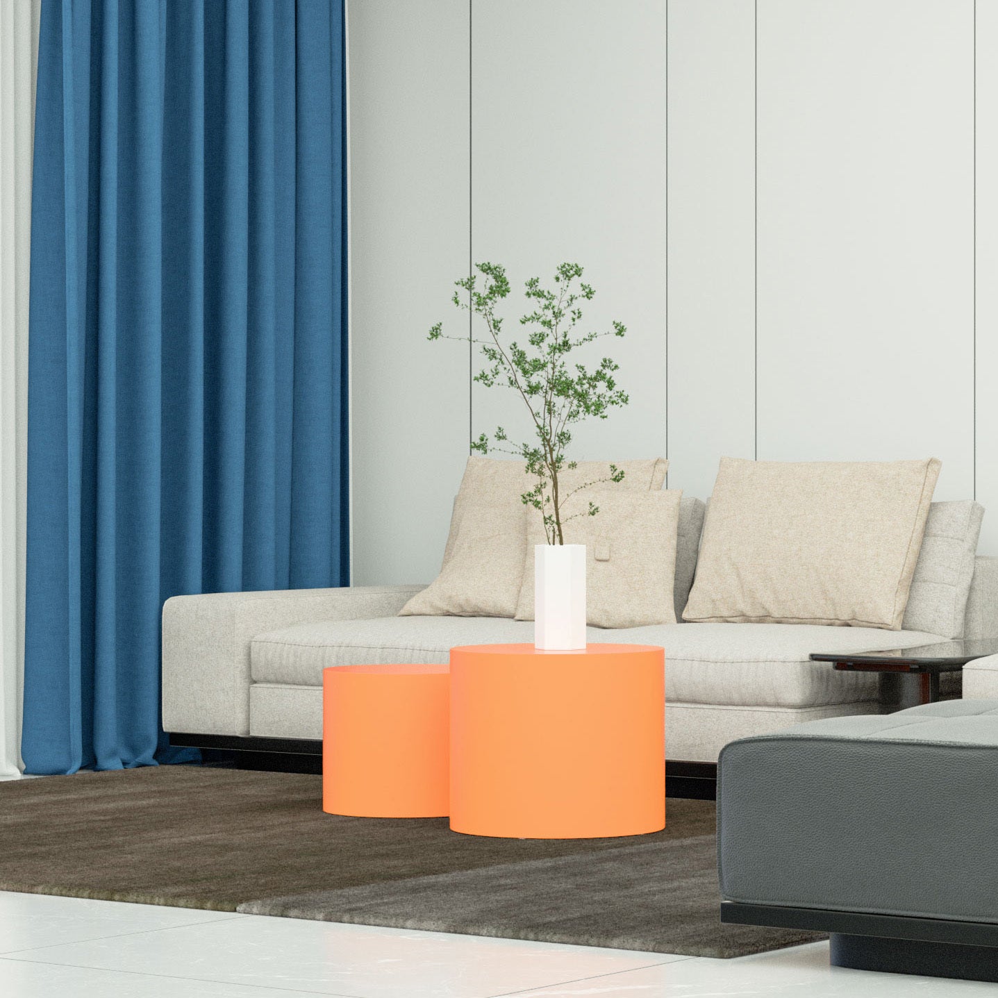 MDF Nesting Tables Set of 2: Vibrant Orange Round Side Table - Stylish Furniture for Modern Spaces