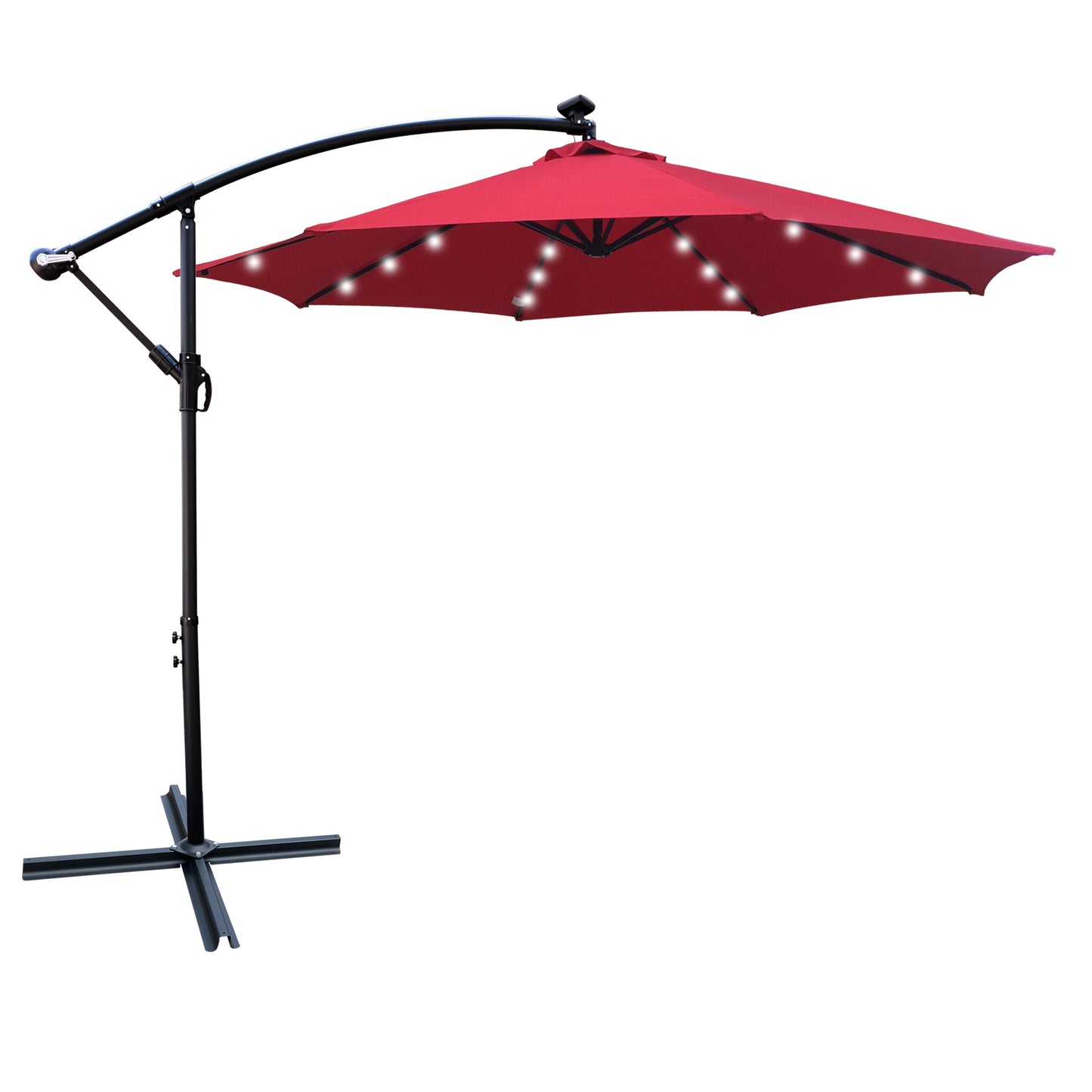 10 ft Outdoor Patio Umbrella with Solar Powered LED Lights, Crank, Cross Base - 8 Ribs for Garden, Deck, Swimming Pool - Various Colors and Sizes Available