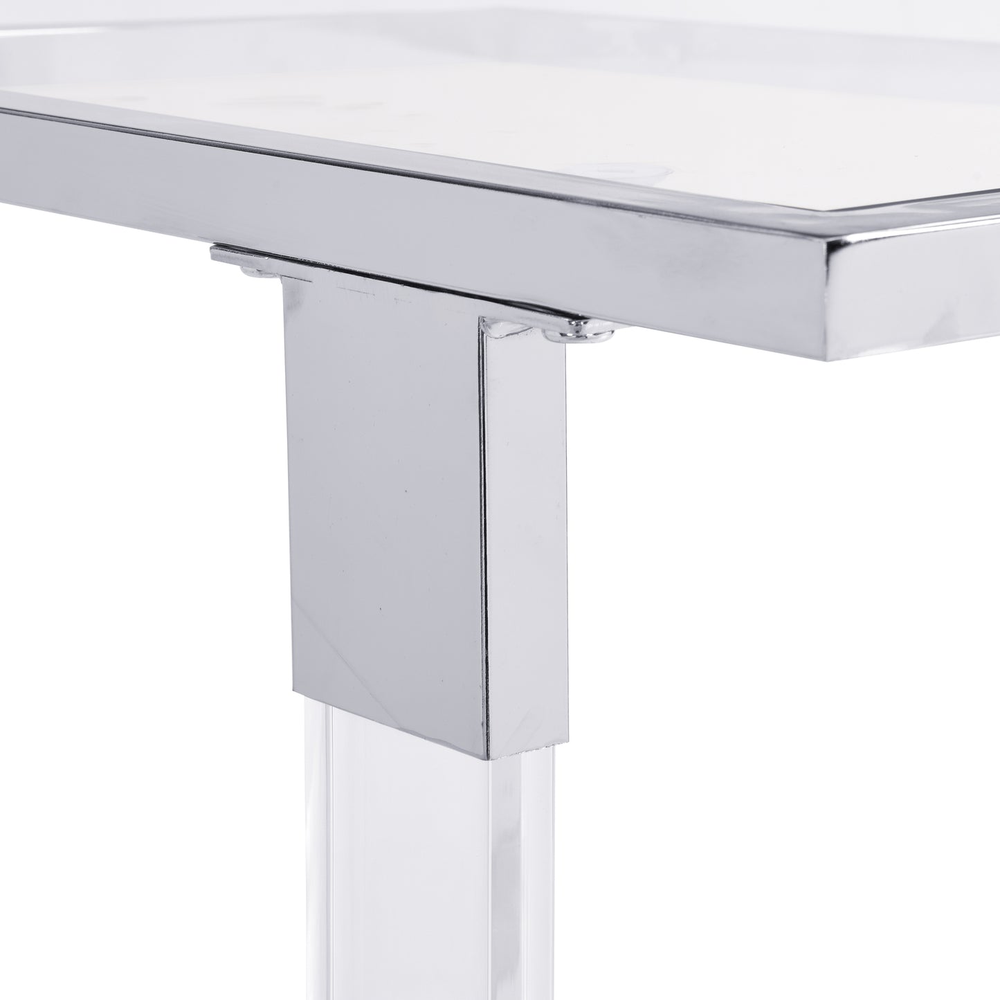 Chrome Glass Side Table - Acrylic End Table with Metal Base for Living Room, Bedroom, Balcony Home and Office - Glass Top C Shape Square Table - Stylish and Functional Furniture - Multiple Colors and Sizes Available
