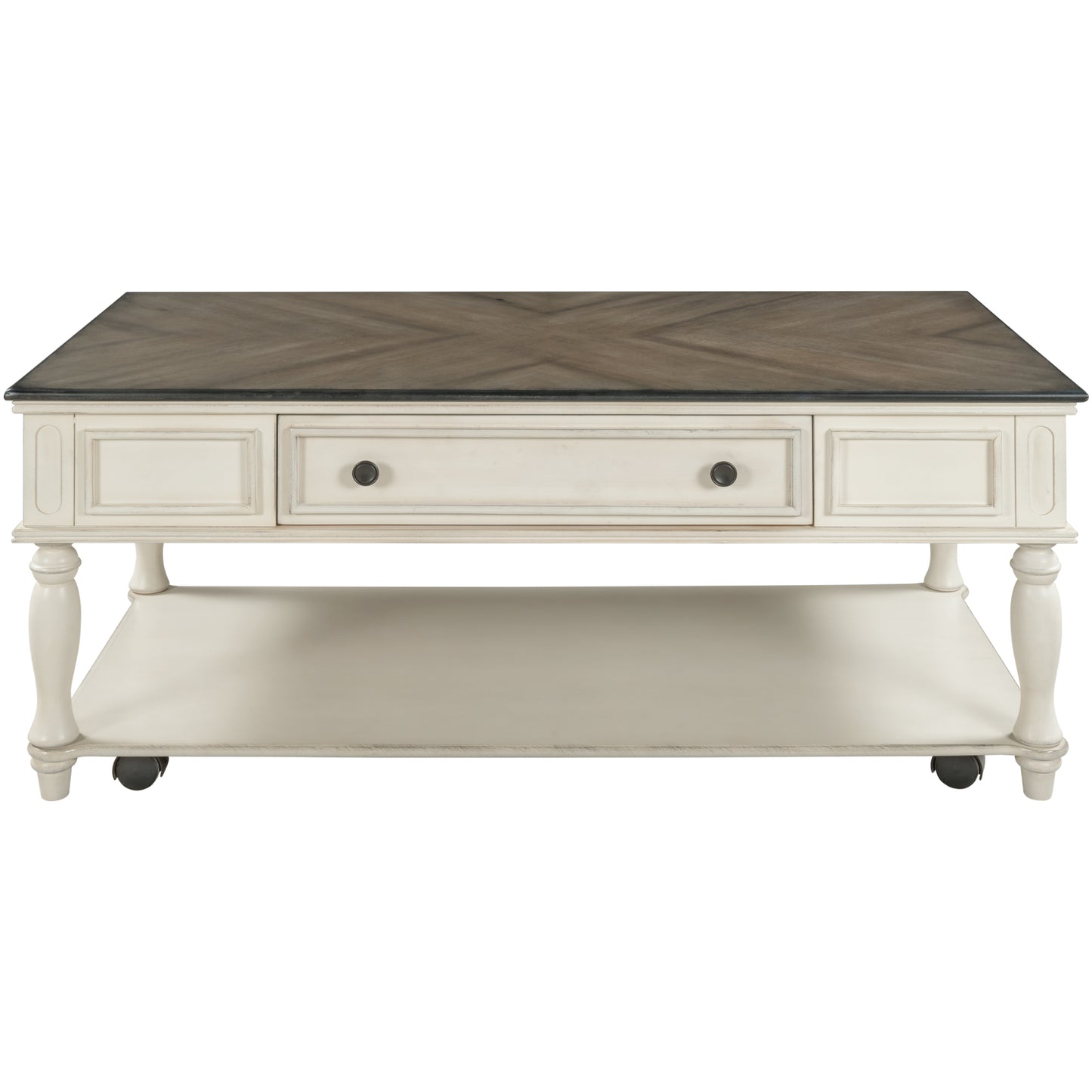 ON-TREND Two-tone Retro Cocktail Table: Easy Assembly, Movable with Caster Wheels for Livingroom (Antique Gray)