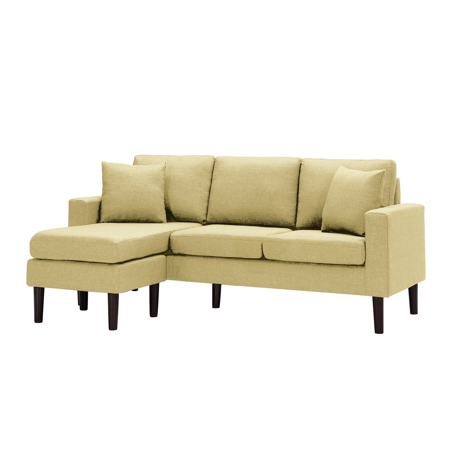 72" Sectional Sofa, Left Hand Facing with 2 Pillows, Yellow Fabric - Size & Color Options