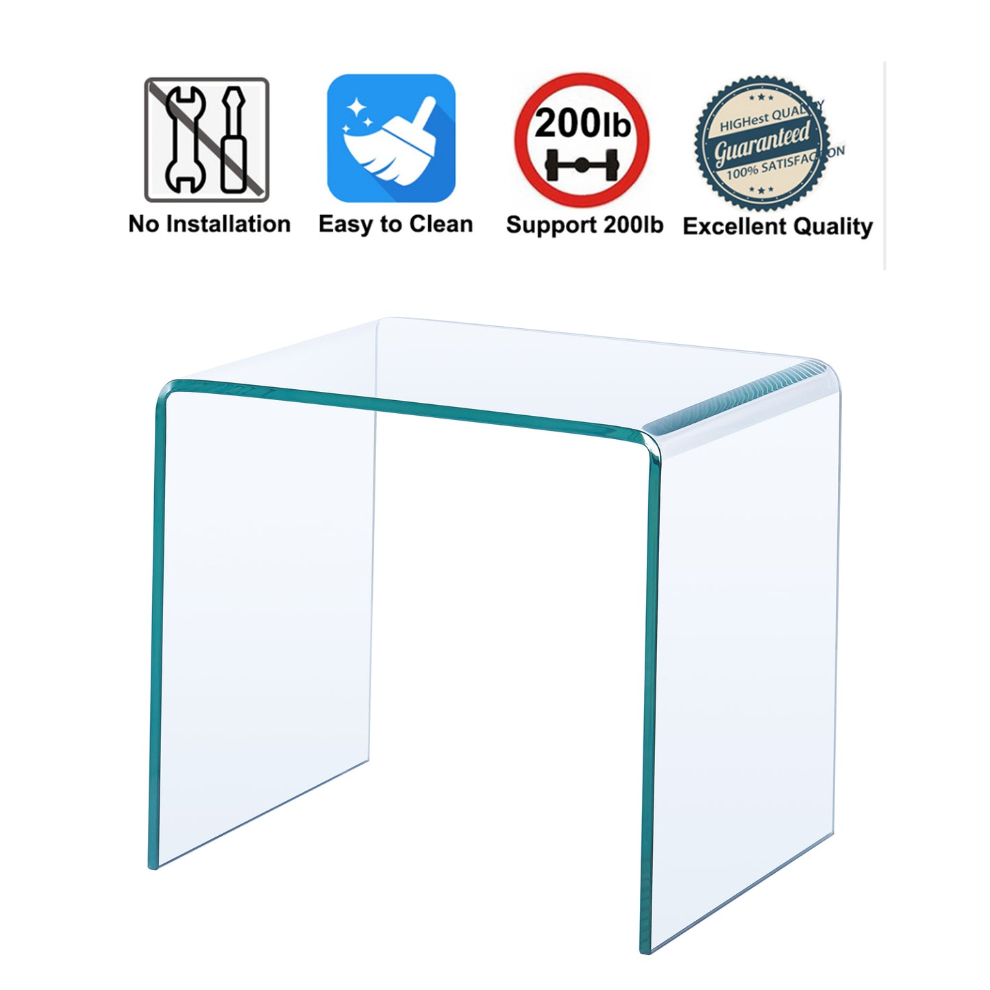 Small Clear Glass Side & End Table - Tempered Glass, Small Coffee Table, Modern Design