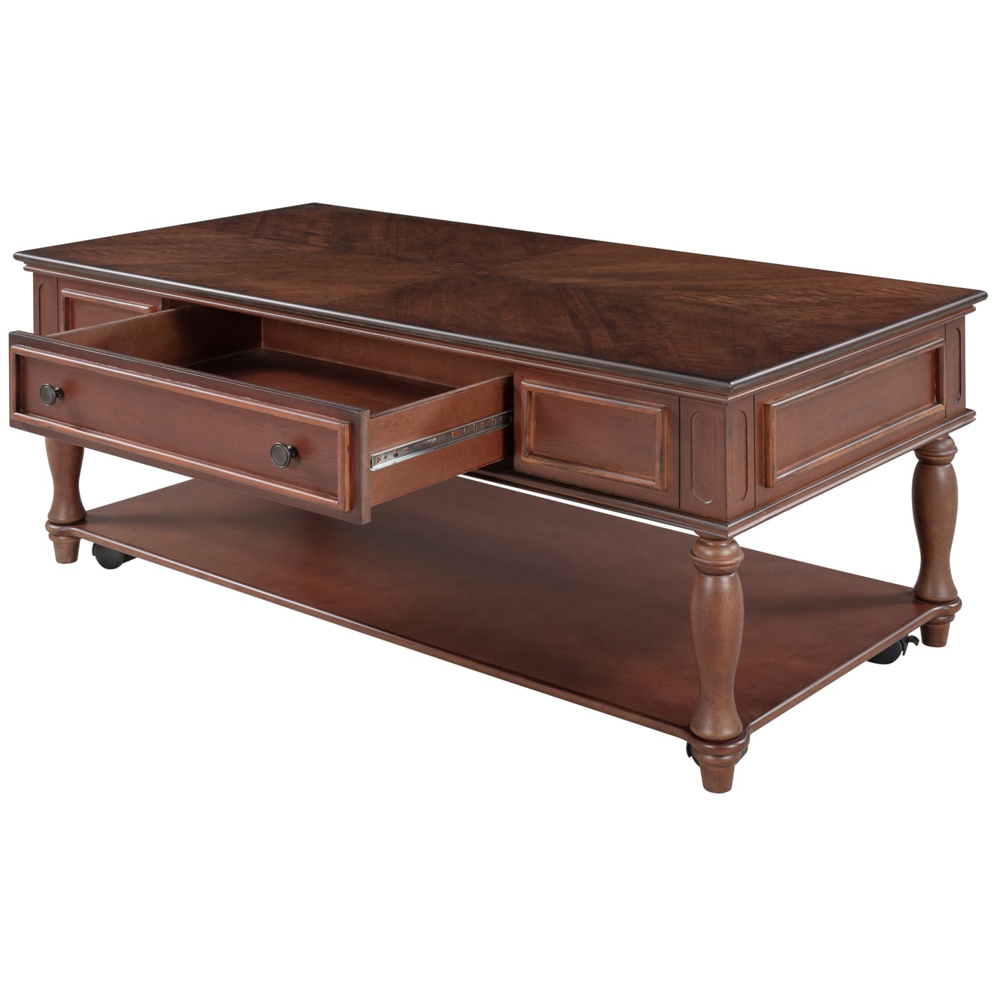 Retro Cocktail Table Coffee Table for Livingroom - Easy Assembly, Movable & Stylish with Caster Wheels - Espresso Finish