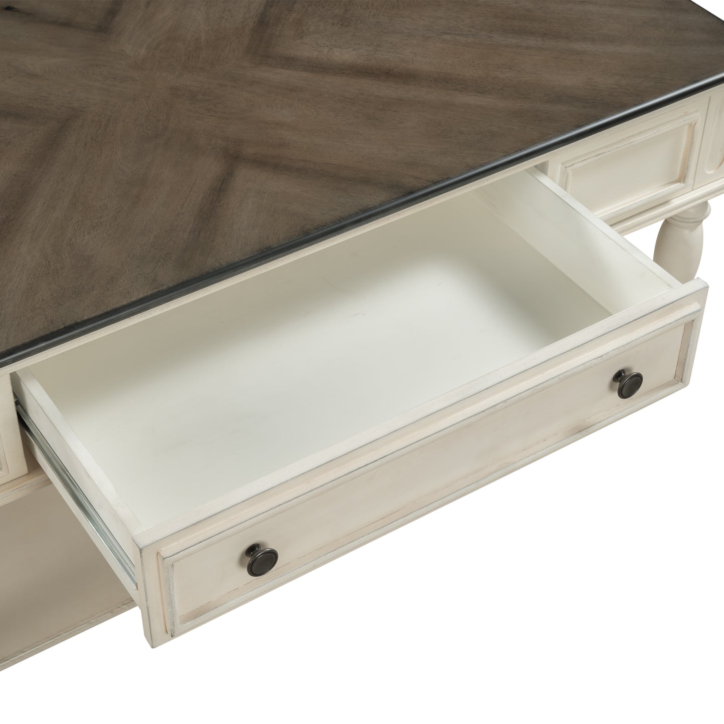 ON-TREND Two-tone Retro Cocktail Table: Easy Assembly, Movable with Caster Wheels for Livingroom (Antique Gray)