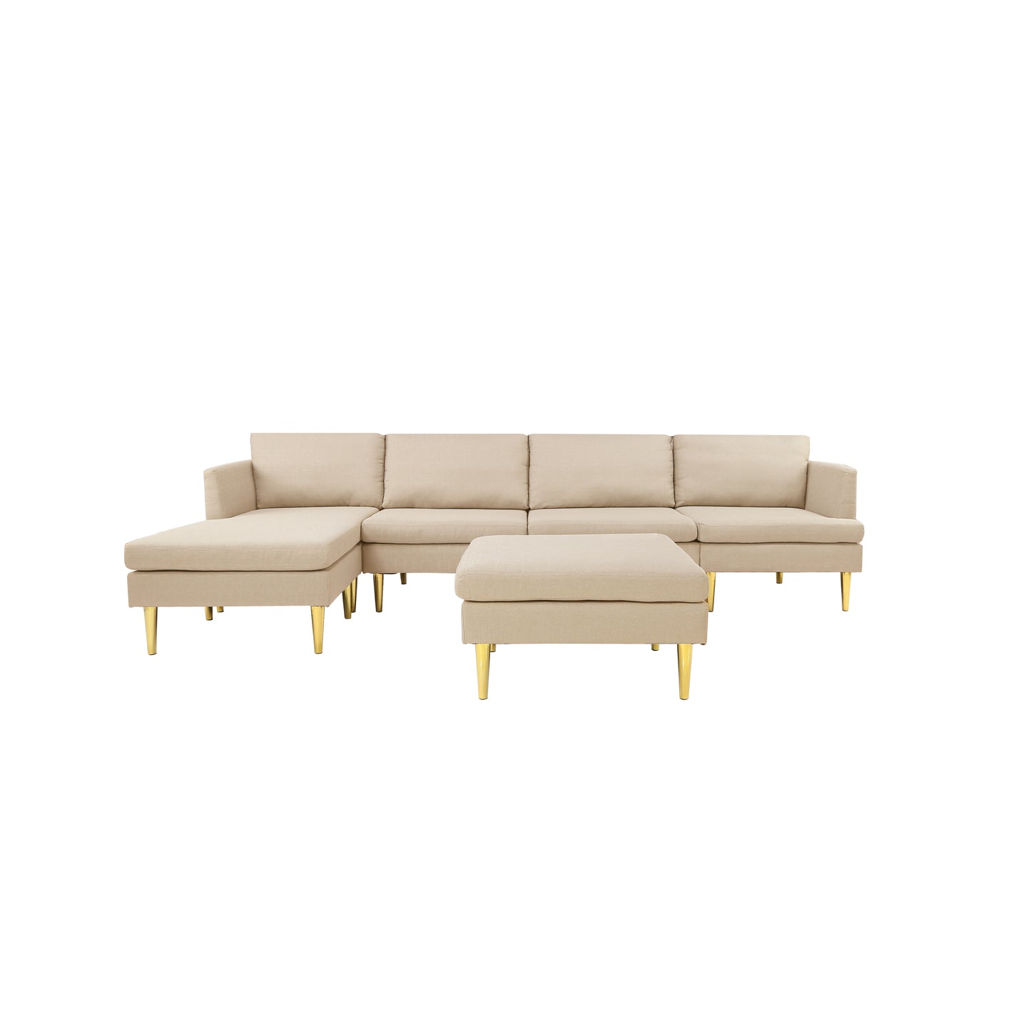 Modern Convertible Sectional Sofa in Beige Polyester: Elegant, Versatile, and Spacious Furniture for Your Living Space