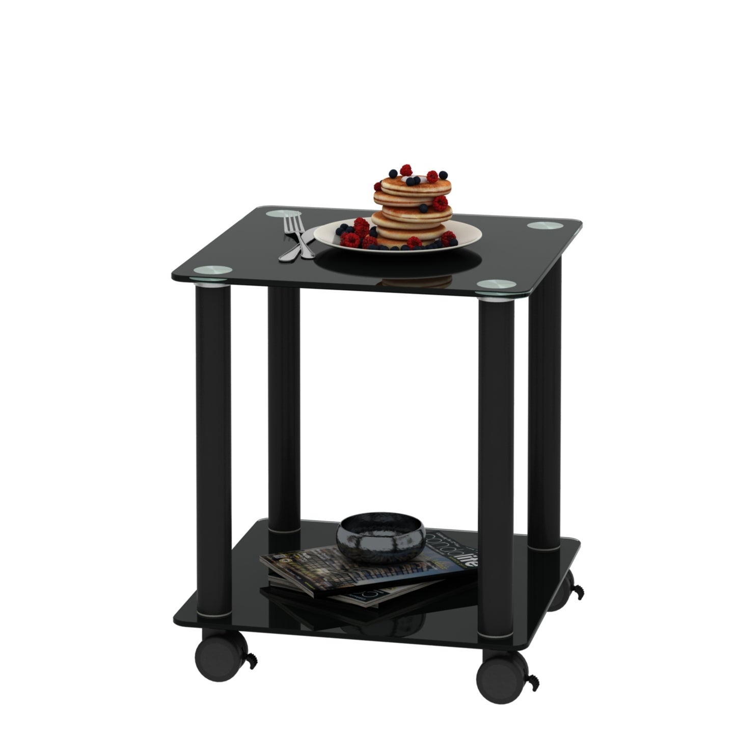 2-Piece Black Side Table: 2-Tier Space End Table, Modern Night Stand with Storage Shelve