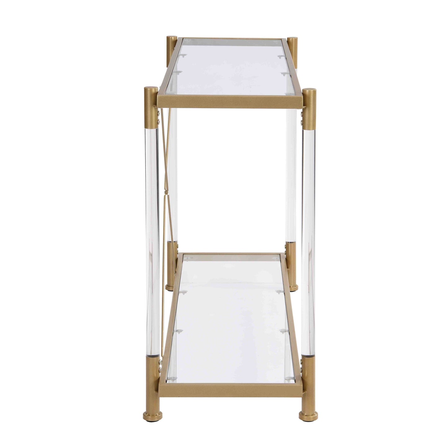 43.31'' Golden Glass Sofa Table - Acrylic Side Table for Living Room & Bedroom - Console Table with Elegant Design and Spacious Surface