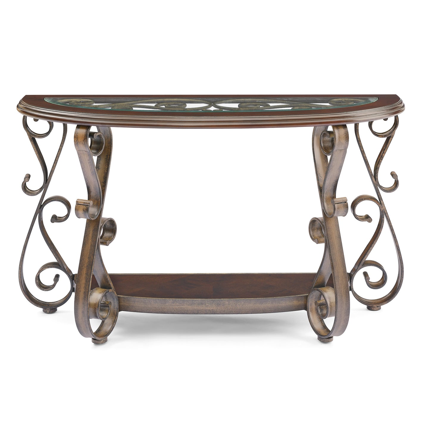Console Table with Glass Table Top, Powder Coat Finish Metal Legs, Dark Brown - 25.5"X25.5"X23.5"
