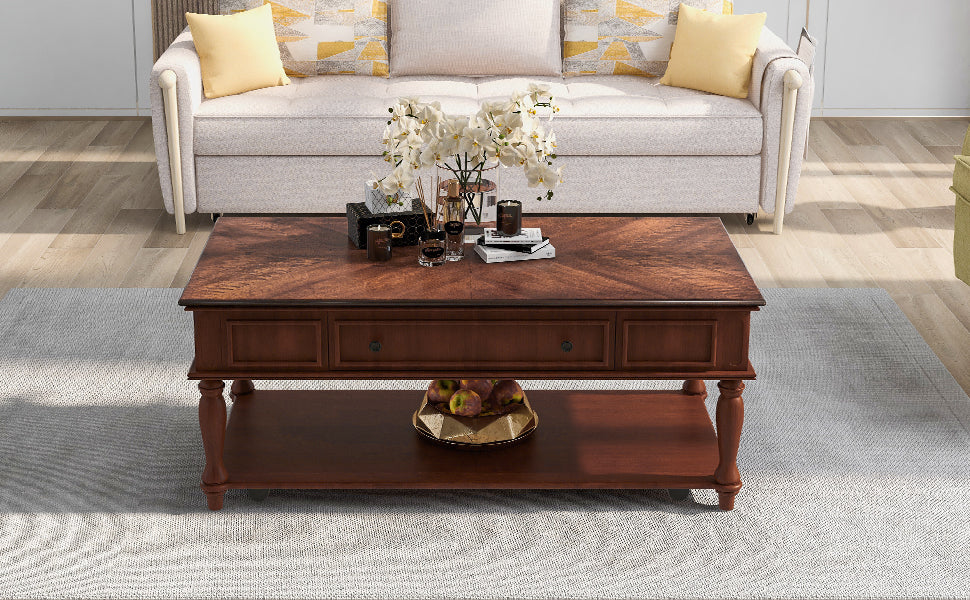 Retro Cocktail Table Coffee Table for Livingroom - Easy Assembly, Movable & Stylish with Caster Wheels - Espresso Finish
