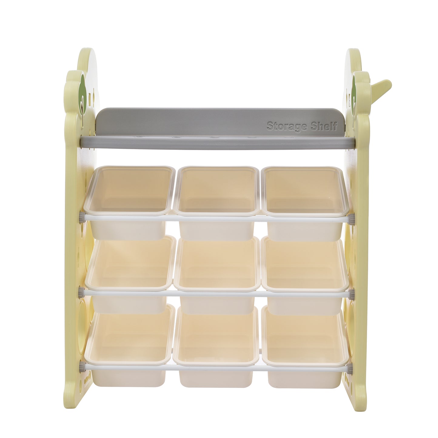Kids Bookshelf Toy Storage Organizer: 12 Bins, 4 Bookshelves, Multi-functional Nursery Organizer, HDPE Shelf and Bins