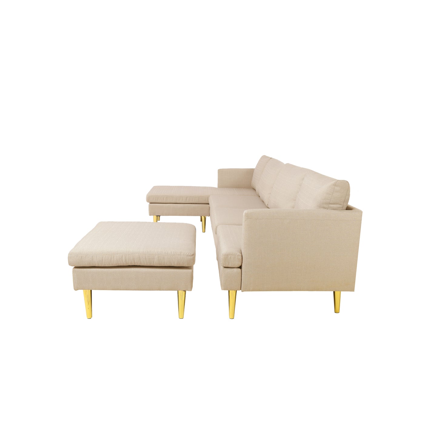 Modern Convertible Sectional Sofa in Beige Polyester: Elegant, Versatile, and Spacious Furniture for Your Living Space