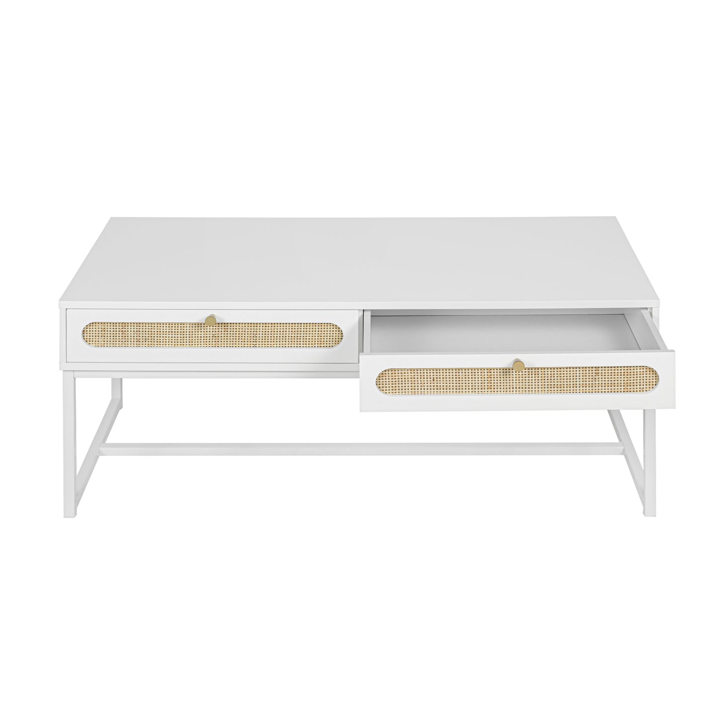 Rattan Drawer Coffee Table - Modern Furniture Decor for Living Room Reception - Easy Assembly, Rectangular - Unique Design, Brown, 2 Drawers