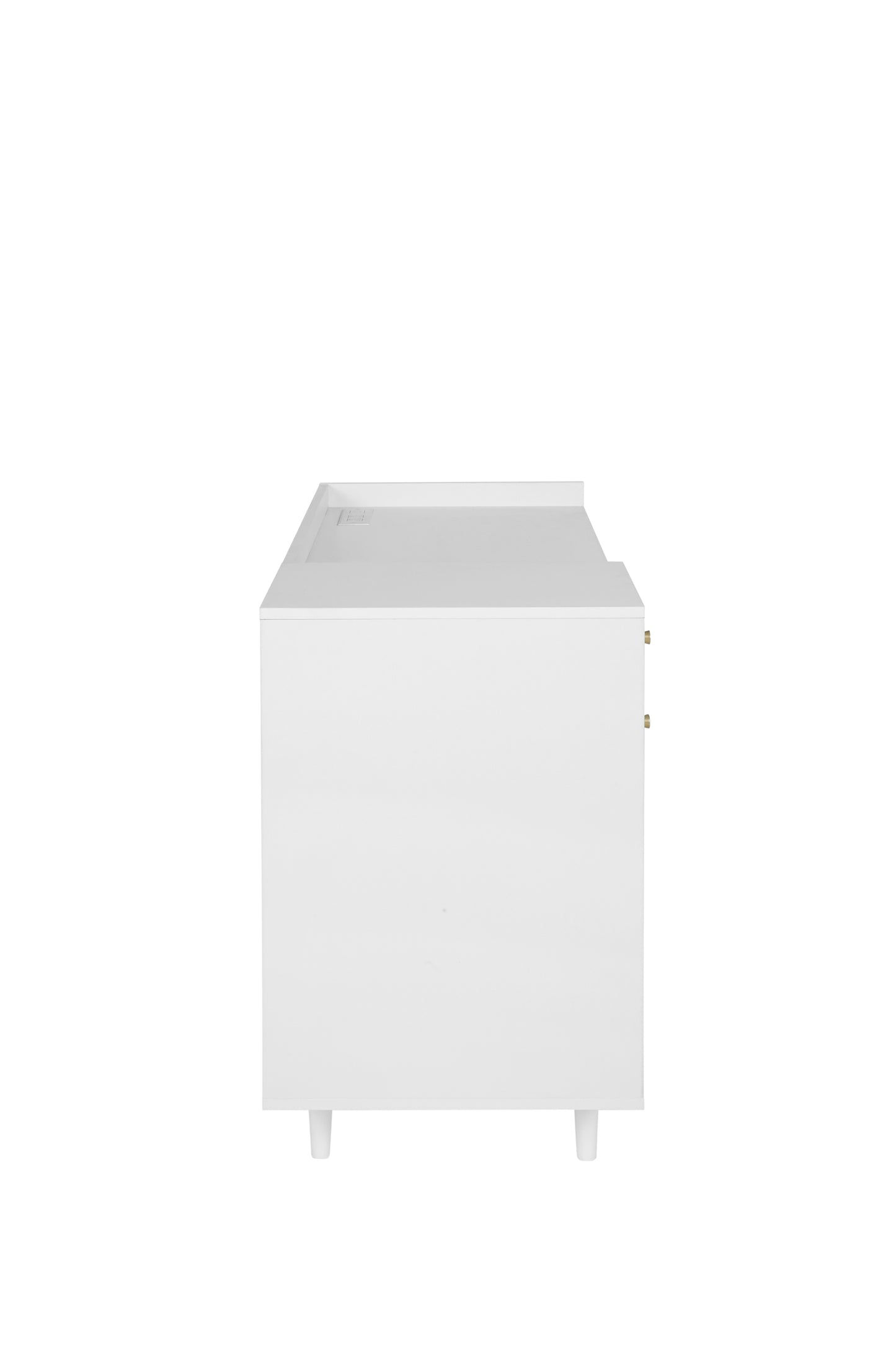 Makeup Vanity with Drawers | Mid-Century White Wood Dressing Table Desk | Rattan Door | Size Options