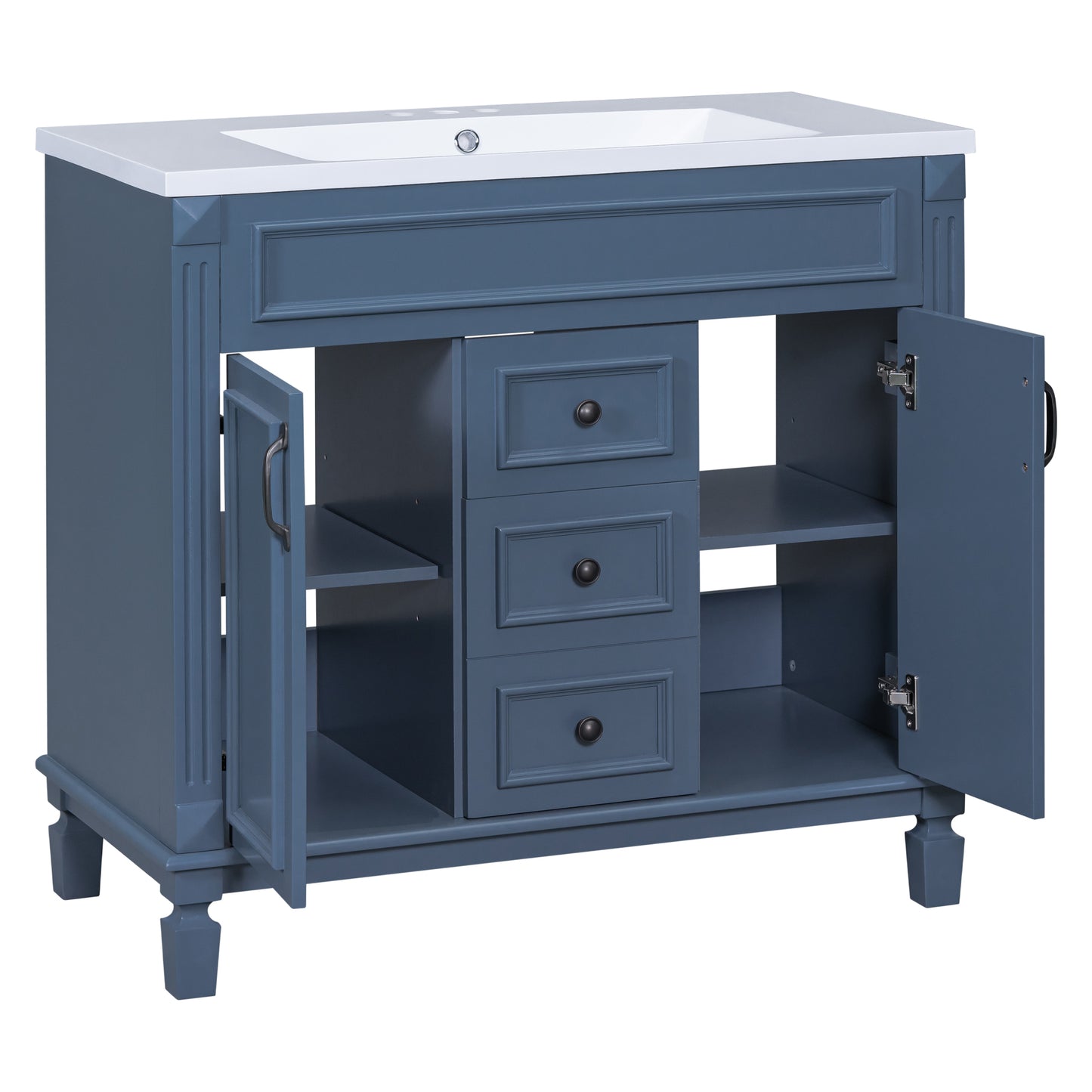 36'' Bathroom Vanity with Top Sink - Royal Blue Mirror Cabinet, Modern Storage Cabinet with 2 Doors and 2 Drawers - Single Sink Vanity