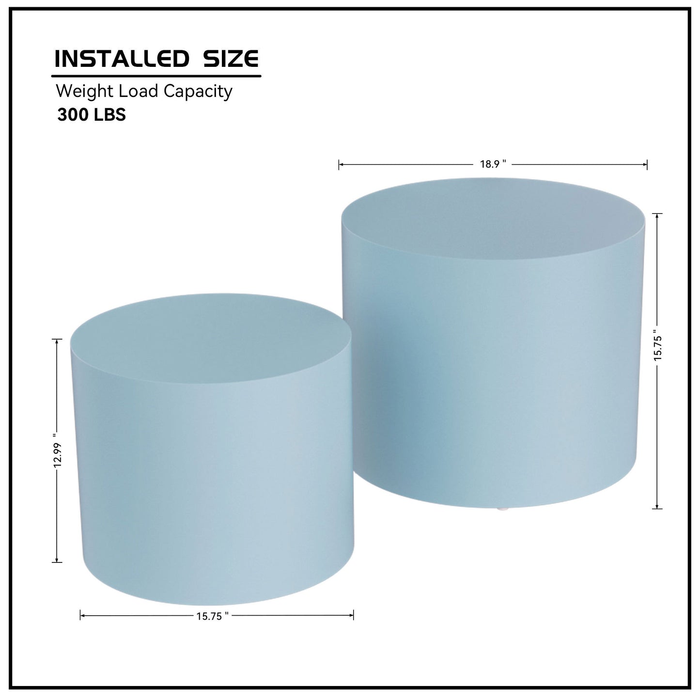 Nesting Table Set: Blue Round Side Tables, MDF Construction, Set of 2, Space-Saving Design