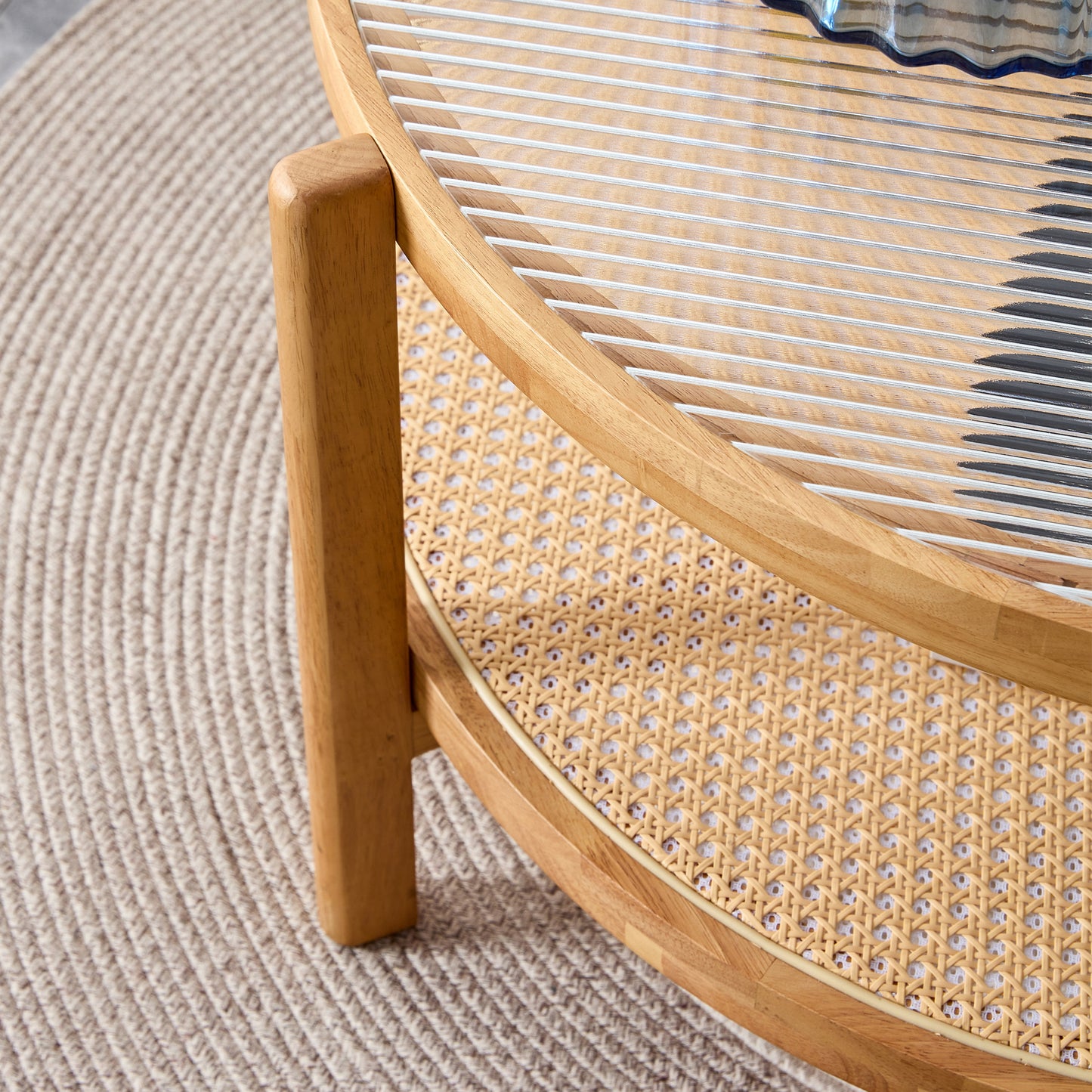 Modern Simple Circular Double-Layer Solid Wood Tea Table: Rattan Woven Side Table for Living, Dining, and Bedroom - Small Round Table (Color & Size Options)