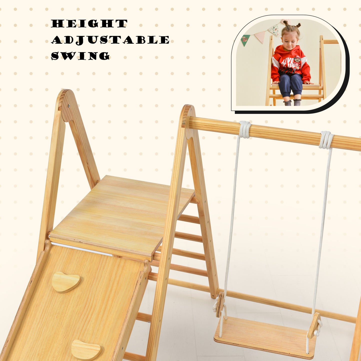 Wooden Swing and Slide Set Indoor Foldable Climbing Playground Playset for Kids, Rock Climb Ramp, Toddlers Climbing Toys