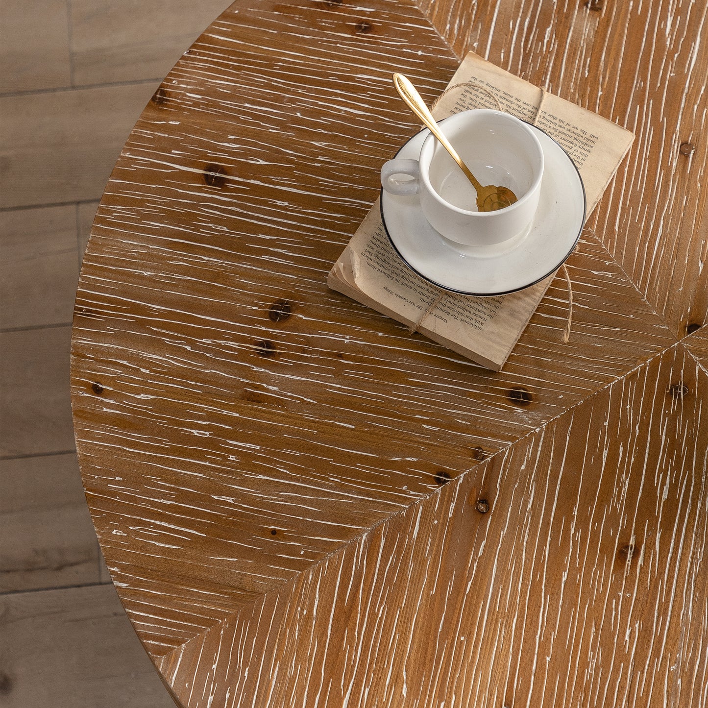 31.29" Modern Retro Splicing Round Coffee Table - Fir Wood Top, Cross Legs Metal Base - Stylish and Functional Furniture for Your Living Room Décor