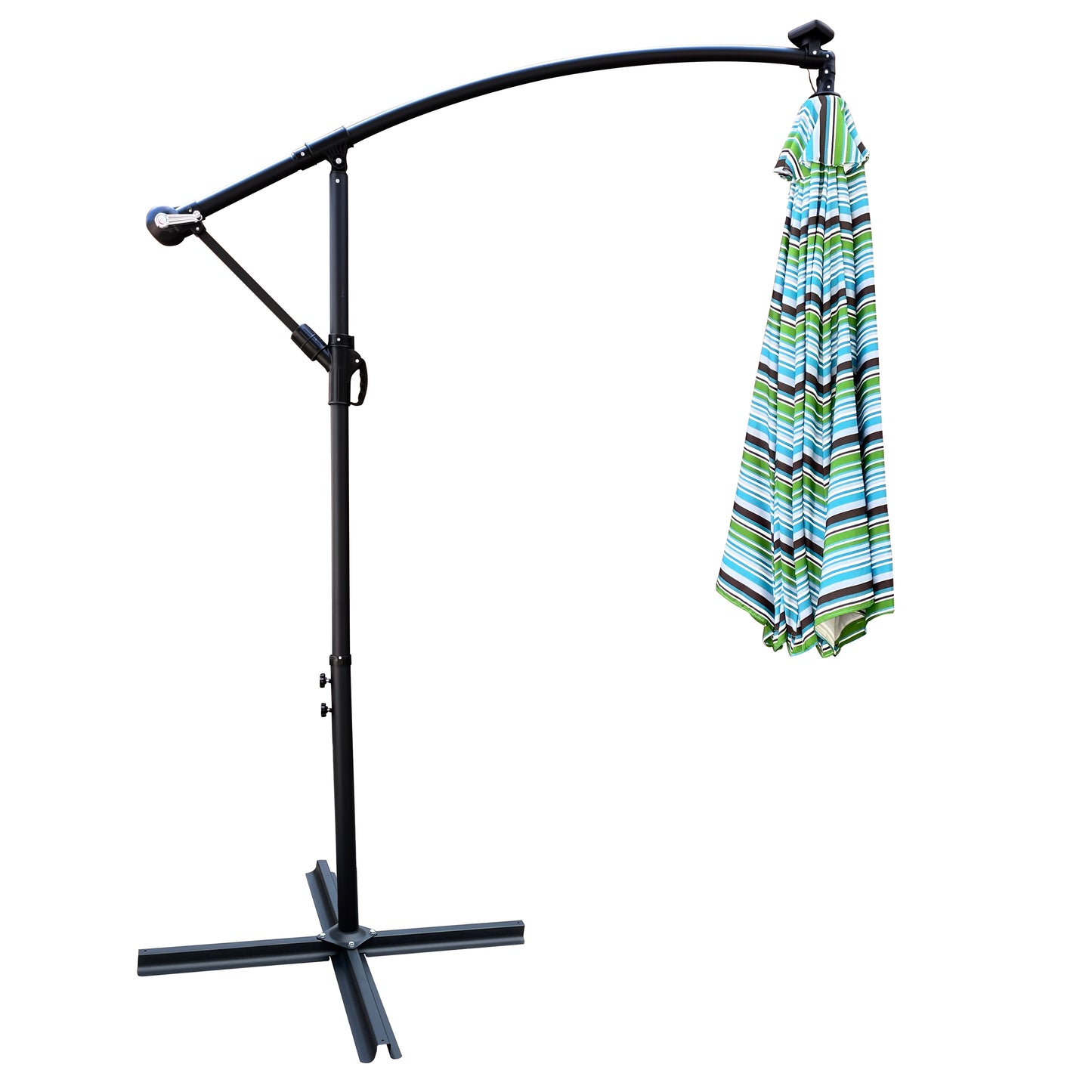 10 ft Outdoor Patio Umbrella - Solar Powered LED Lighted Sun Shade Market Waterproof 8 Ribs Umbrella with Crank and Cross Base - Garden Deck Backyard Pool Shade - Outside Deck Swimming Pool - Black