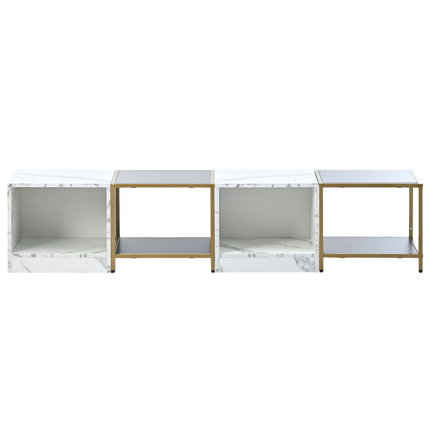 Modern 2-Layer Coffee Table with Metal Frame, High Gloss White Marble Finish | Simply Assemble, Square Corner Tables for Living Room | 31.5”x 31.5”