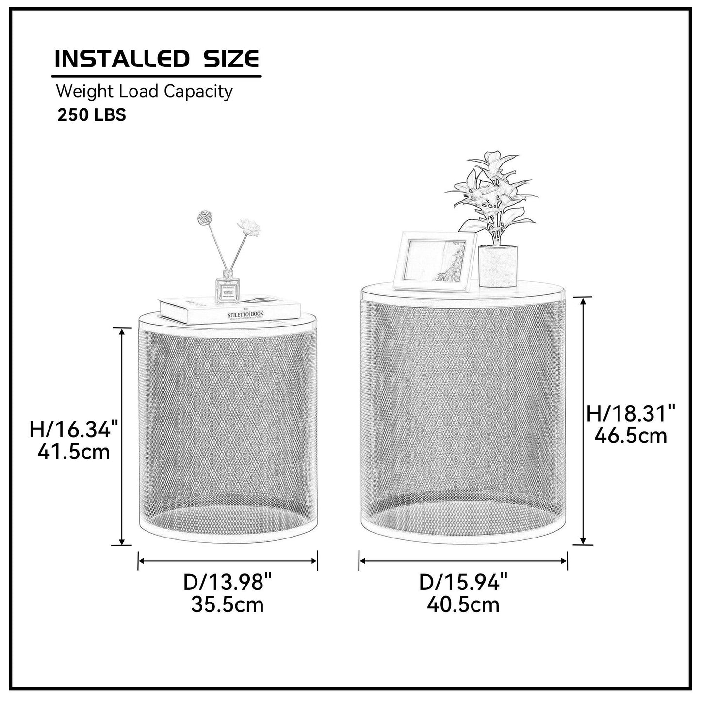 Metal Round End / Side Tables Nesting Nightstands Set of 2 - Waterproof Coffee Tea Table for Indoor Home Living Room Bed Room