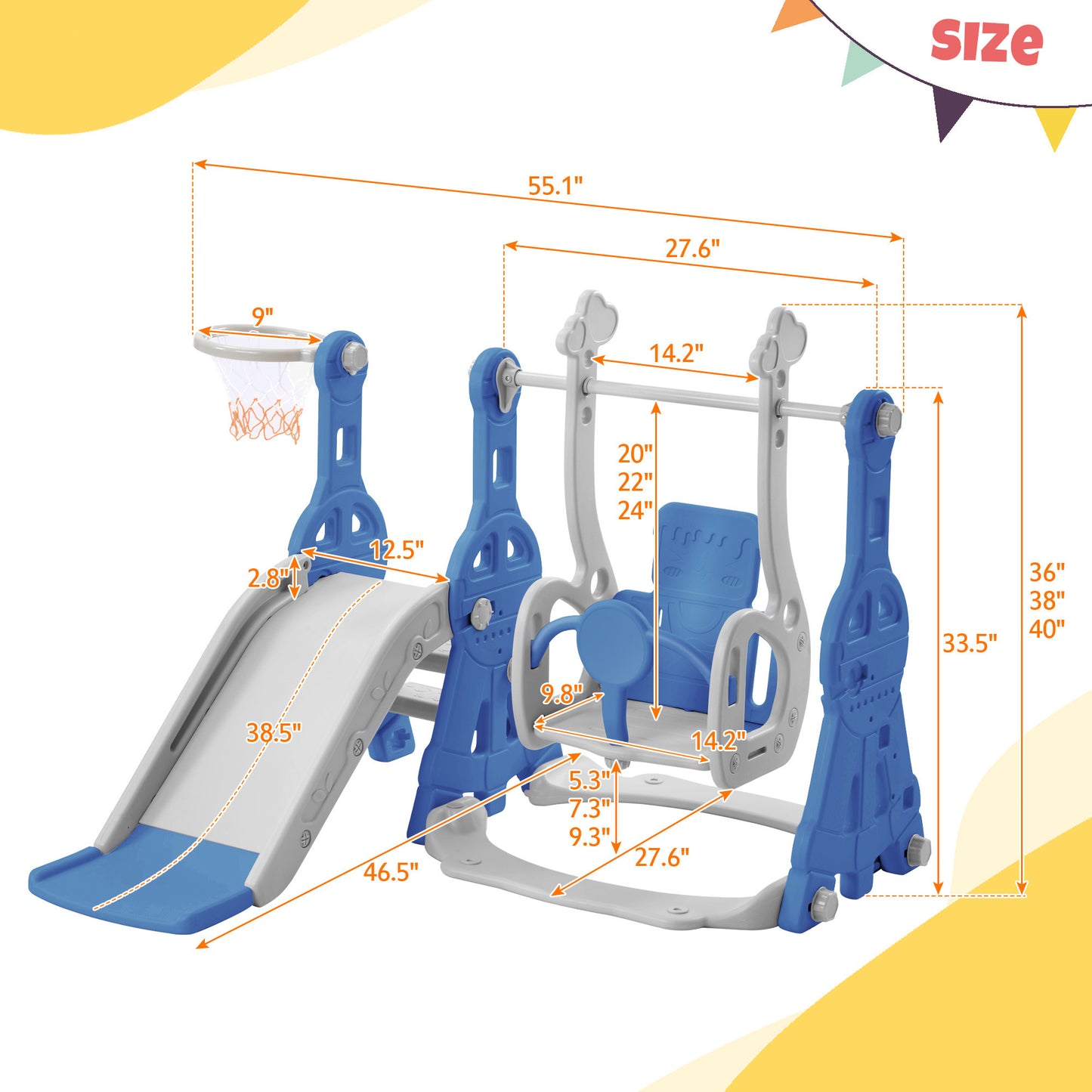 Toddler Slide and Swing Set 3 in 1: Perfect Indoor & Outdoor Kids Playground Climber Swing Playset with Basketball Hoops**