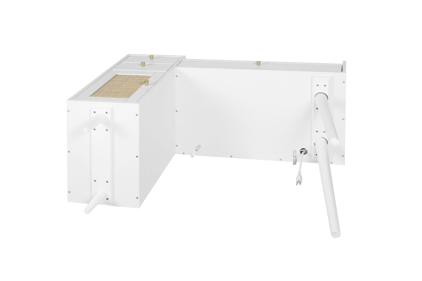 Makeup Vanity with Drawers | Mid-Century White Wood Dressing Table Desk | Rattan Door | Size Options