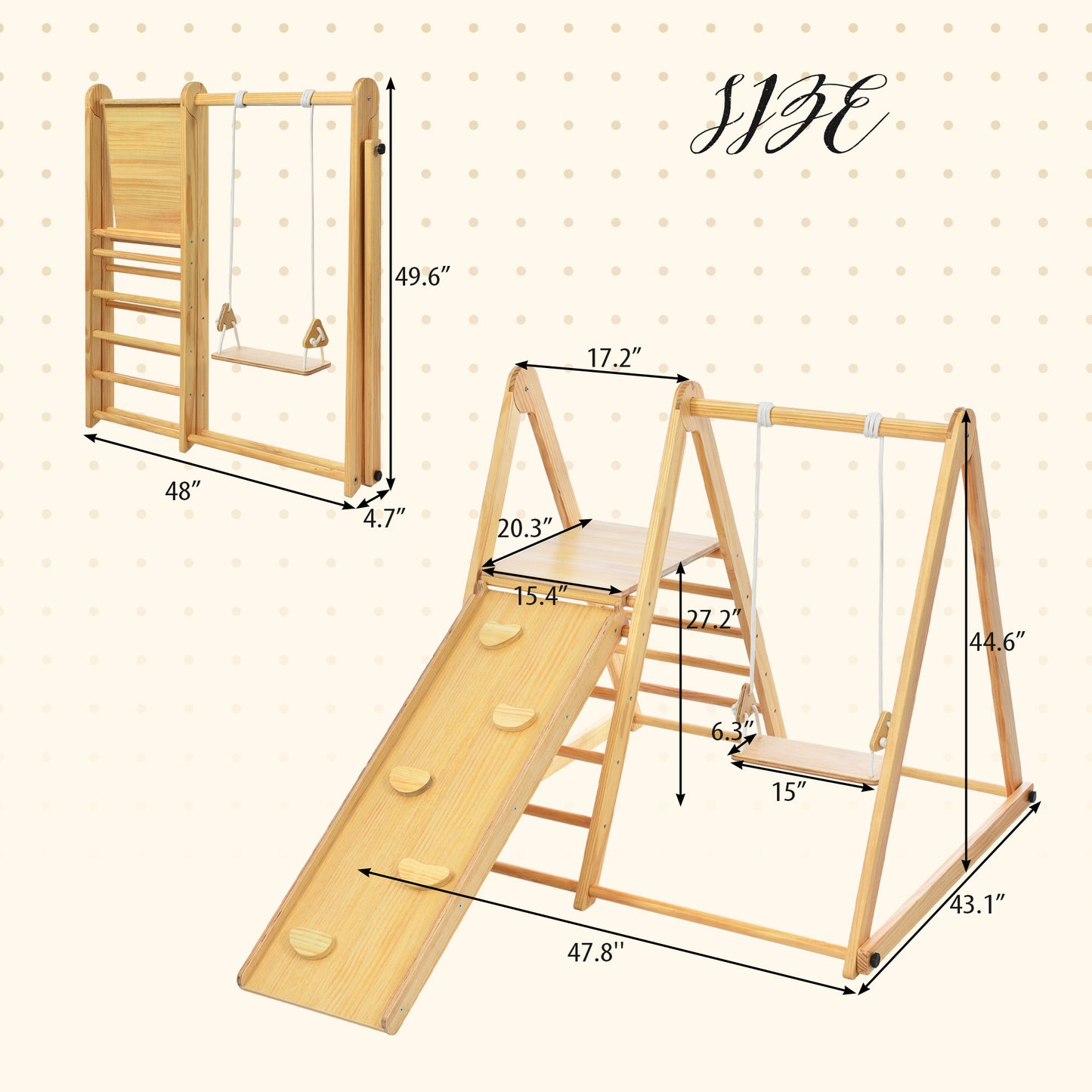 Wooden Swing and Slide Set Indoor Foldable Climbing Playground Playset for Kids, Rock Climb Ramp, Toddlers Climbing Toys