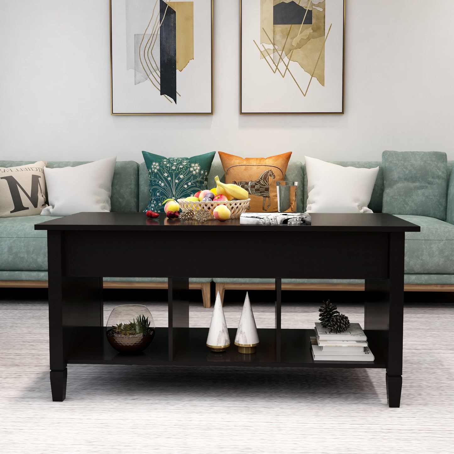 Lift Top Coffee Table - Black: Modern Design, Adjustable Height, Spacious Storage, Sturdy Construction, Elegant Finish