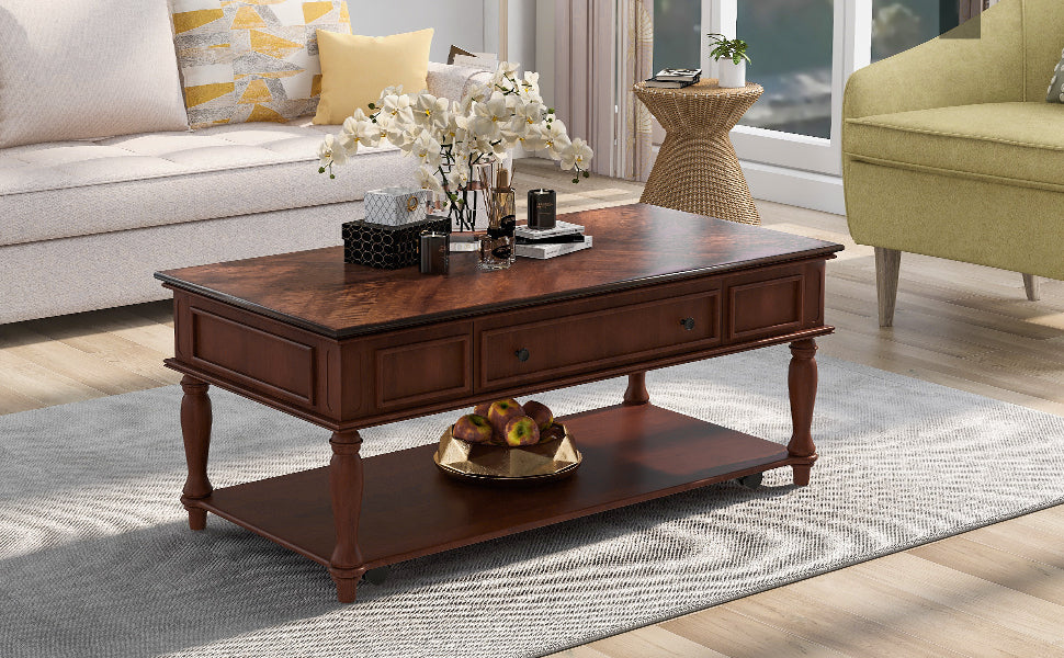 Retro Cocktail Table Coffee Table for Livingroom - Easy Assembly, Movable & Stylish with Caster Wheels - Espresso Finish
