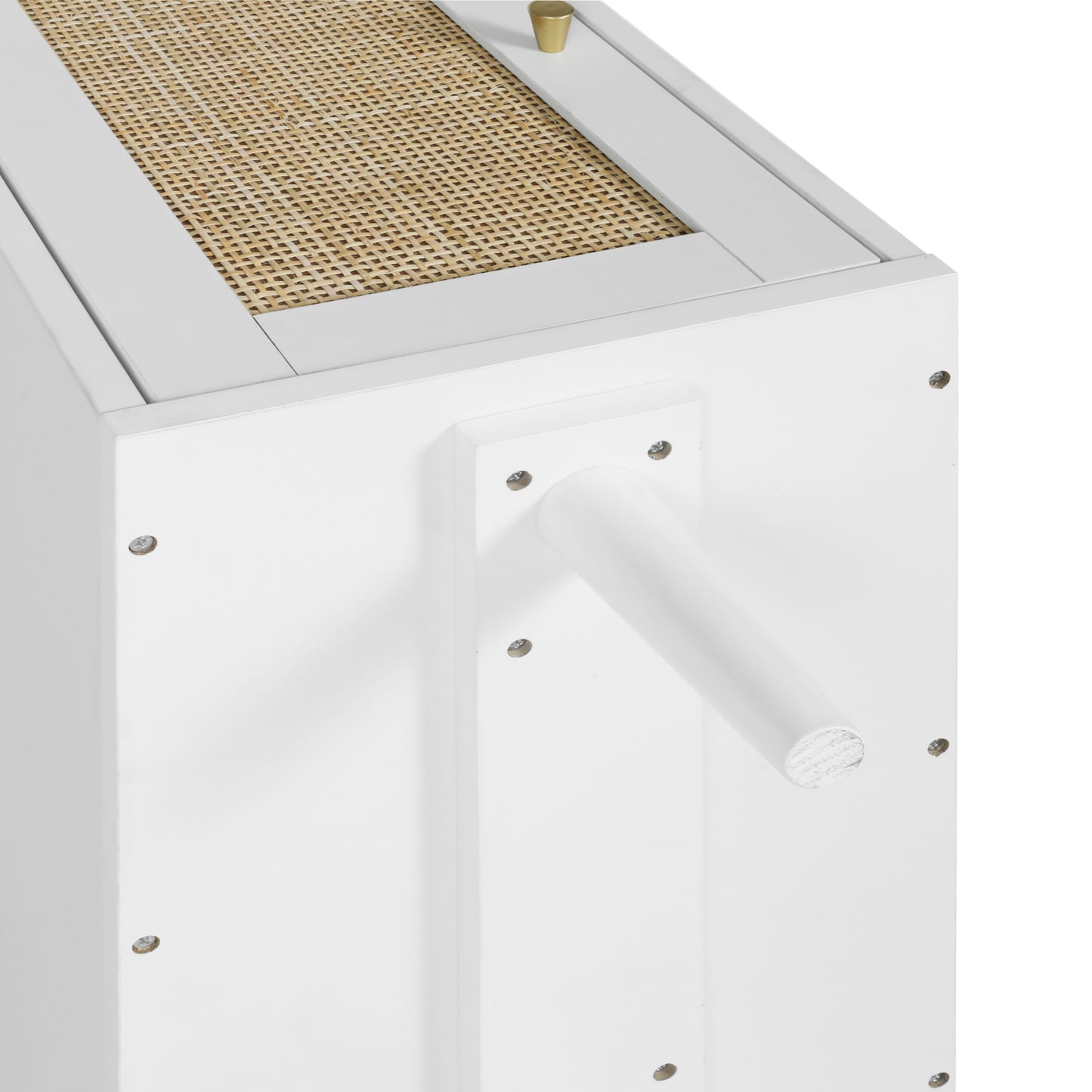 Makeup Vanity with Drawers | Mid-Century White Wood Dressing Table Desk | Rattan Door | Size Options