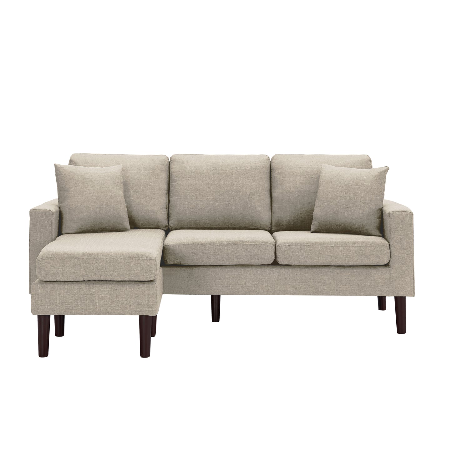 72" Sectional Sofa Left Hand Facing with 2 Pillows, Beige Fabric: Comfortable and Stylish Addition to Any Living Space