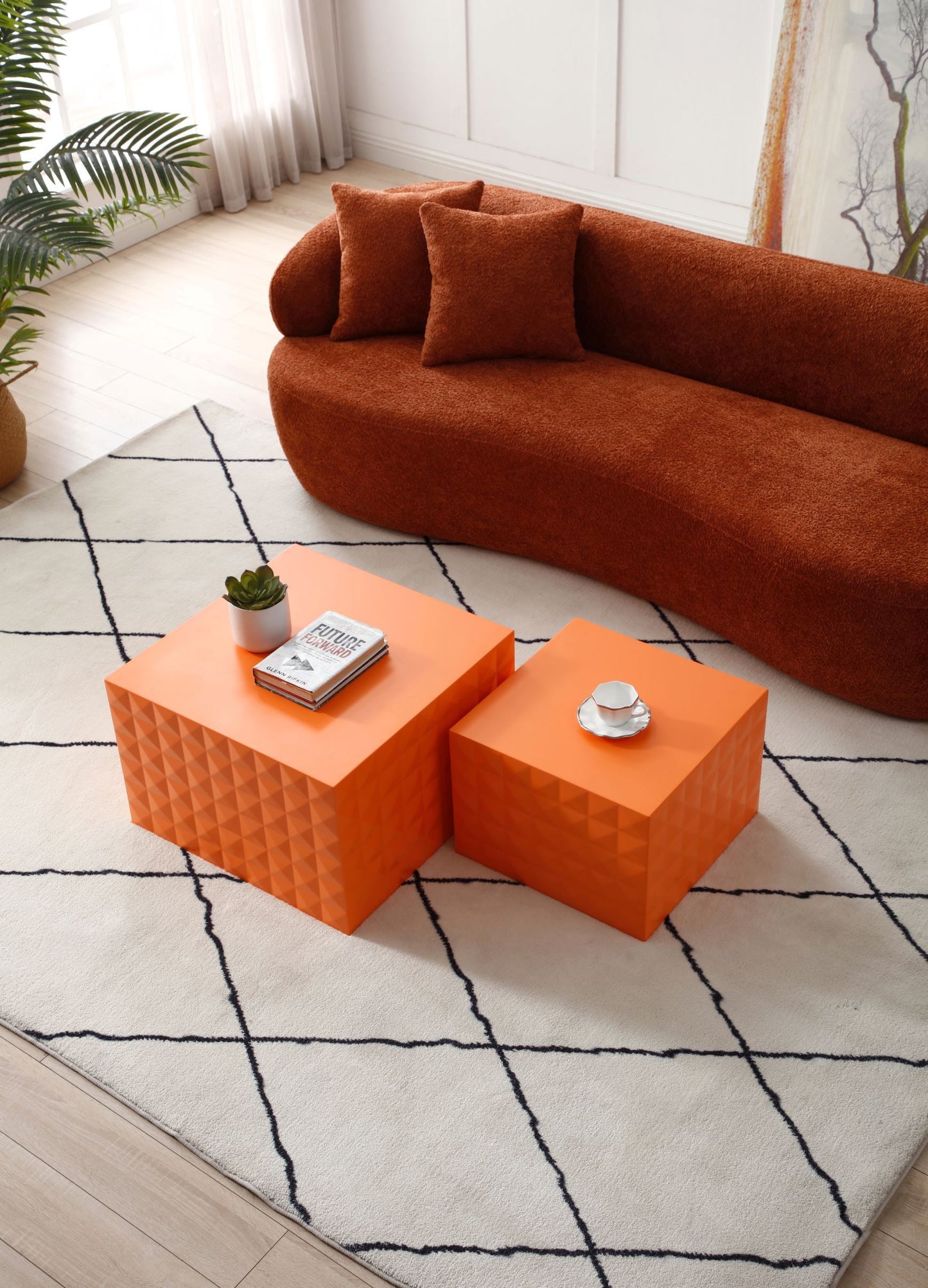 Handcrafted Relief MDF Nesting Table Set: Square Coffee Table, No Assembly Required | Unique Handmade Design | 2-Piece Set | Natural Wood Finish | 220 Letters