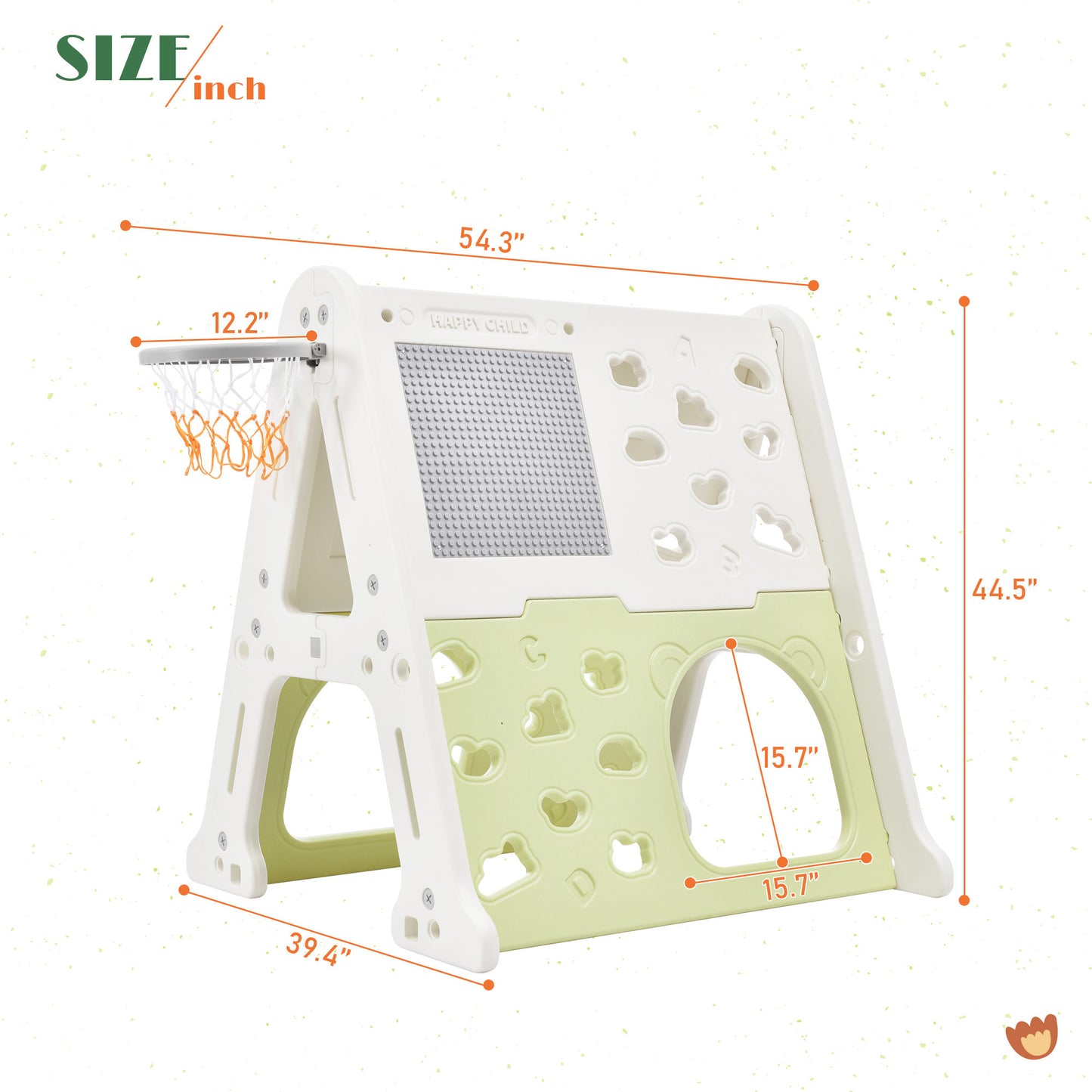 5-in-1 Toddler Climber Basketball Hoop Set - Kids Playground Climber Playset with Tunnel, Climber, Whiteboard, and Toy Building Block Baseplates - Combination for Babies - White