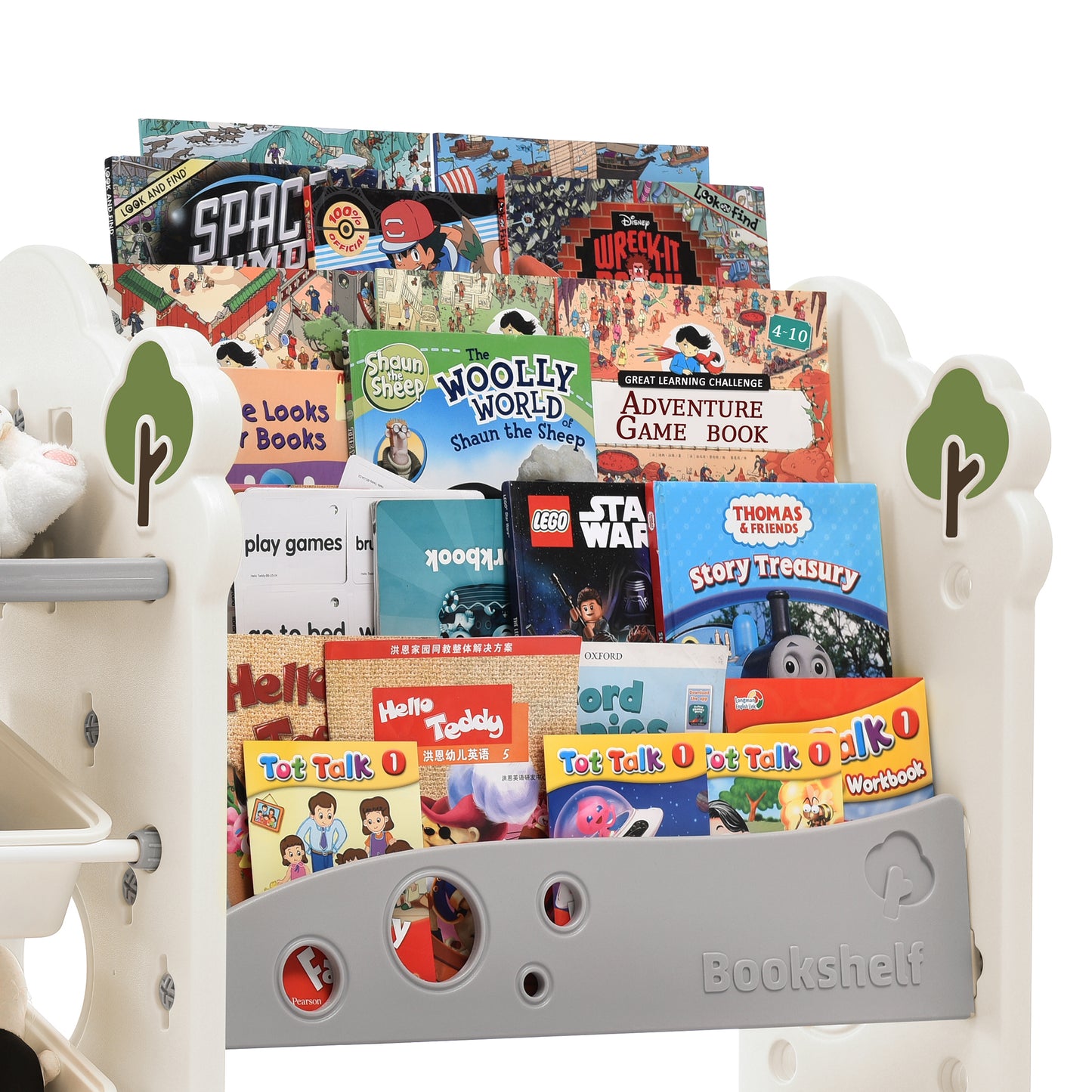 Kids Bookshelf Toy Storage Organizer with 3 Large Bins and 4 Bookshelves - Multi-functional Nursery Furniture Set for Playroom, Bedroom, Living Room - HDPE Shelf and Bins - Space-saving Storage Solution