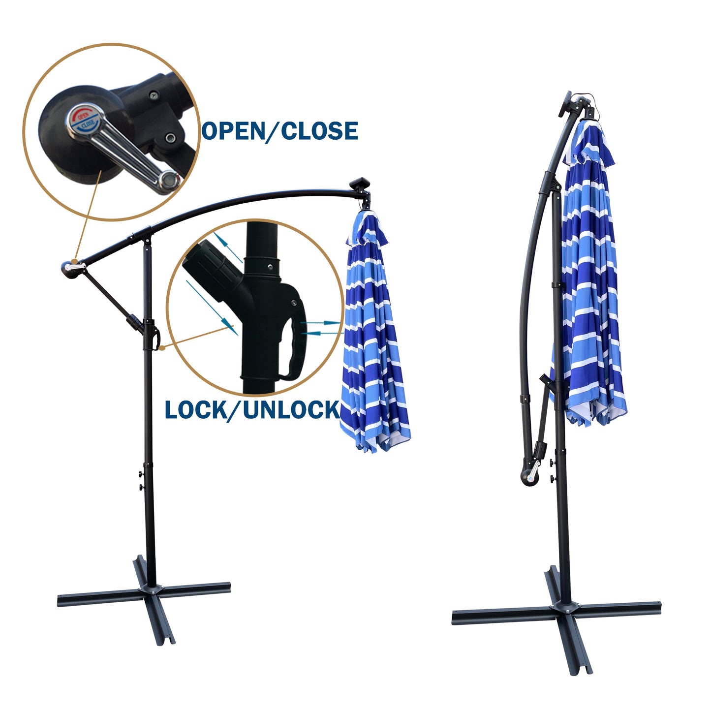 10 ft Solar Powered LED Lighted Patio Umbrella, Waterproof, 8 Ribs, Crank and Cross Base, for Garden, Deck, Backyard, Pool, Shade, Outside, Swimming Pool, Market Umbrella