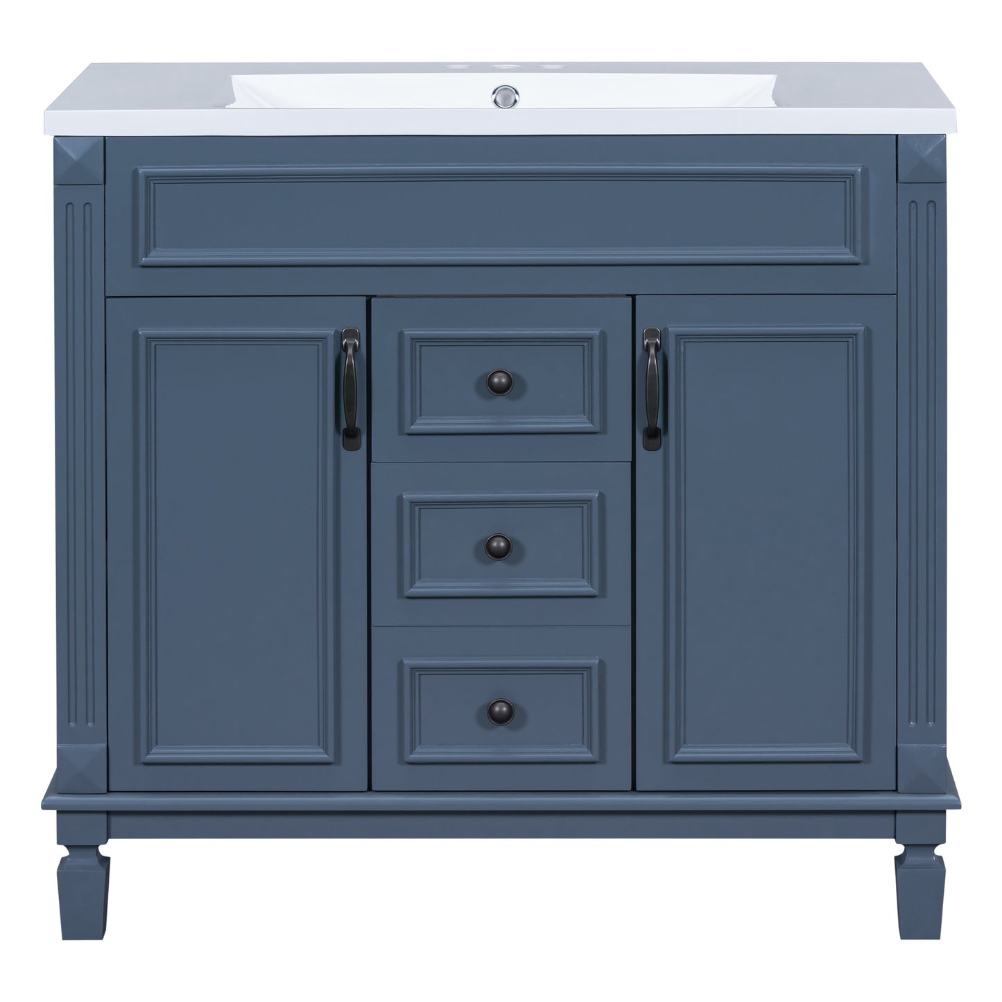 36'' Bathroom Vanity with Top Sink - Royal Blue Mirror Cabinet, Modern Storage Cabinet with 2 Doors and 2 Drawers - Single Sink Vanity