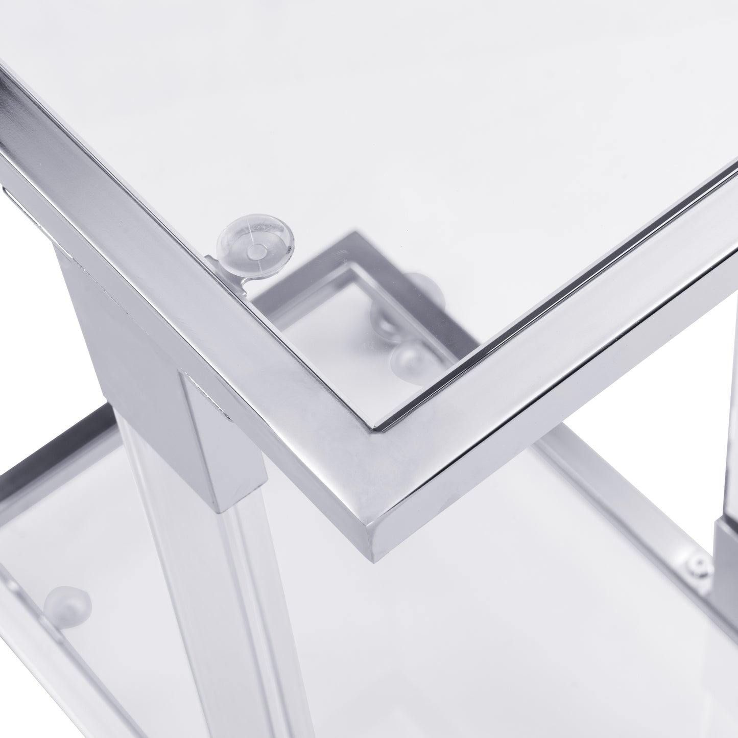 Chrome Glass Side Table - Acrylic End Table with Metal Base for Living Room, Bedroom, Balcony Home and Office - Glass Top C Shape Square Table - Stylish and Functional Furniture - Multiple Colors and Sizes Available