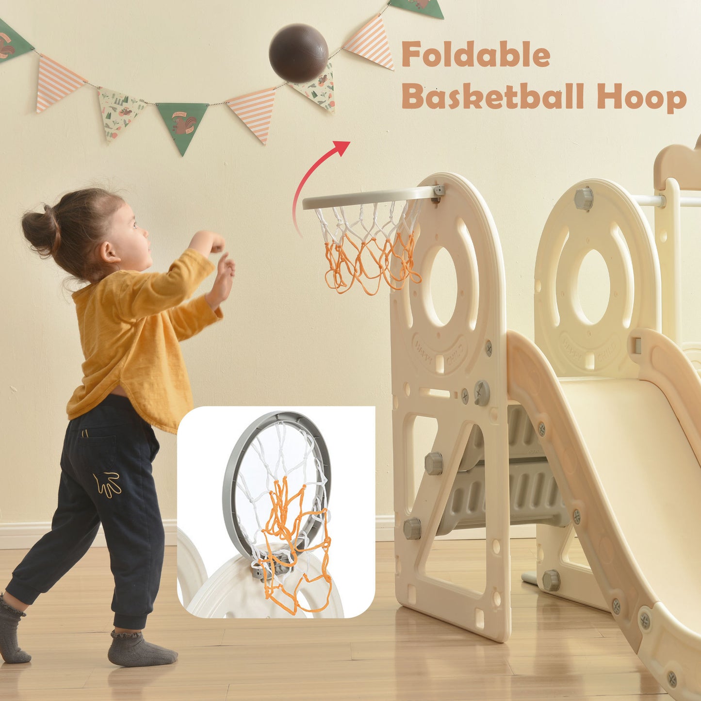 Kids Slide with Bus Play Structure, Freestanding Toy with Slide & Basketball Hoop - Toddlers' Fun Bus Slide Set in Vibrant Colors